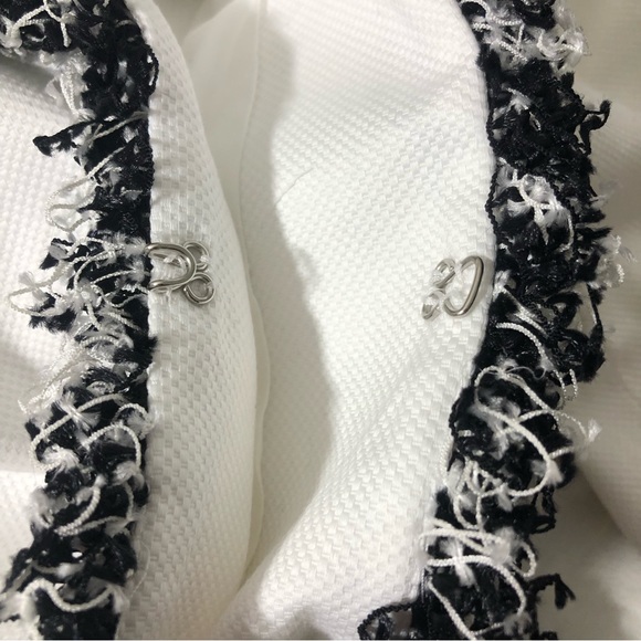 PECK & PECK White Twill Jacket Blazer Black White Fringe Sz 2 - Picture 5 of 12